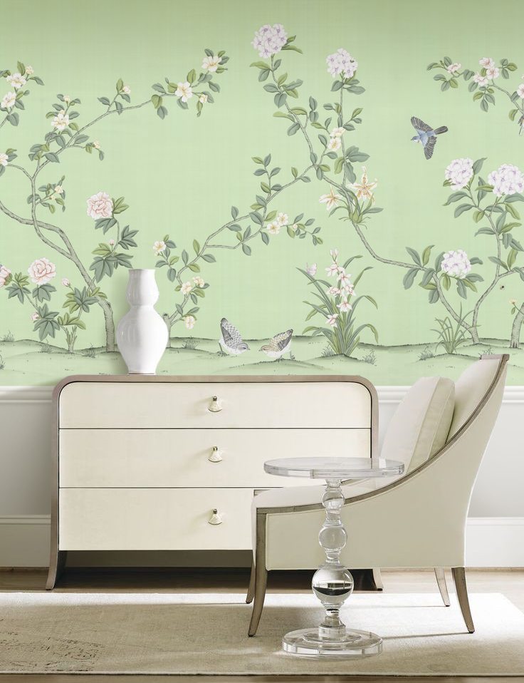 Fairington on green silk by Paul Montgomery - floral wallpapers - wallpaper trends