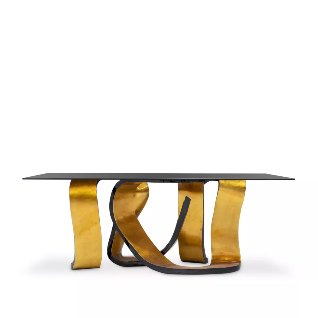 ribbon dining table koket gold leaf rectangle furniture art statement decor
