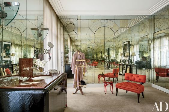 top interior designers - linda pintos parisian apartment photo via AD - mirrored walls