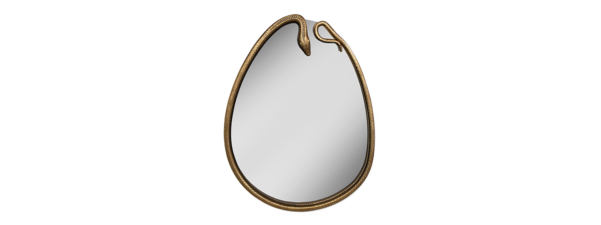 serpentine mirror by koket at architectural digest show 2018 nyc design shows - luxury furniture - snake mirrors - exotic mirrors - oval mirrors
