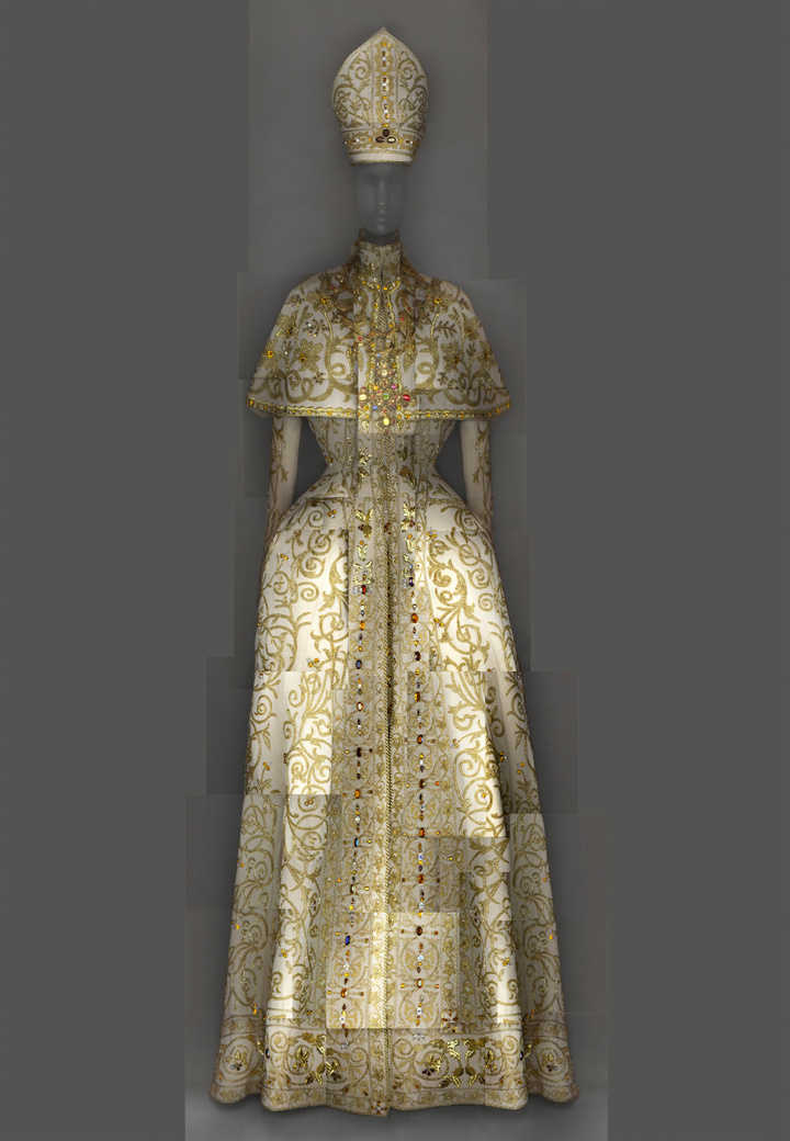 Exhibits in NYC - Heavenly Bodies - John Galliano for House of Dior. Evening ensemble, autumn/winter 2000–2001 haute couture. Courtesy of Dior Heritage Collection, Paris. Digital composite scan by Katerina Jebb - fashion and religion - art exhibits - religious exhibits - metropolitan museum of art