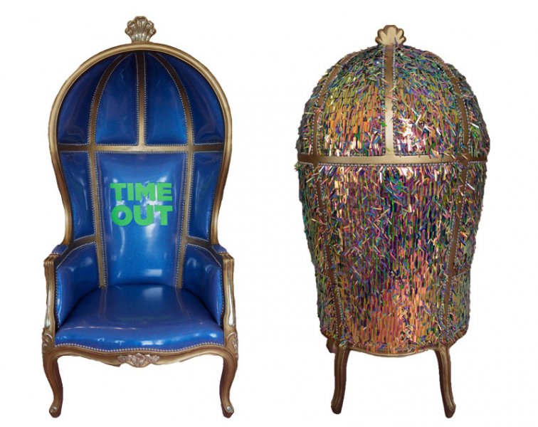Ashley Longshore Furniture - Time Out Chair - luxury furniture - furniture art - bonnet chairs - political art - contemporary art - ashley longshore bergdorf goodman - women empowerment - empowering female artists