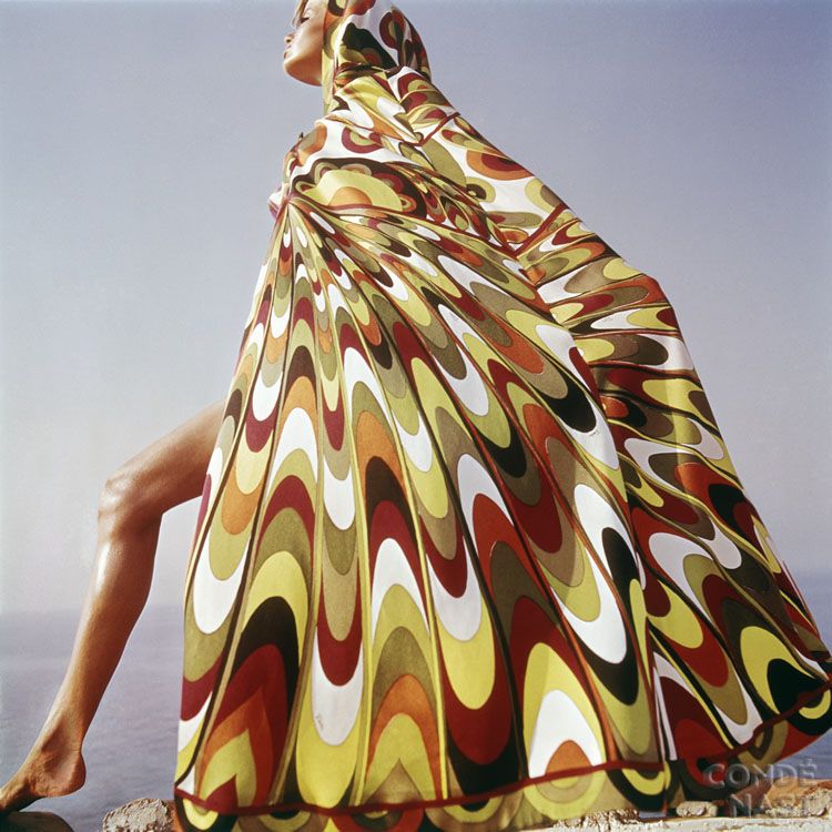 La Dolce Vita Iconic Design - Veruschka wearing Emilio Pucci, Vogue, 1965 - shrimptoncouture.com - beach scarves - beach scarf - kelly wrap - kelly scarf - beach wraps - beach cover ups - pucci beach wraps