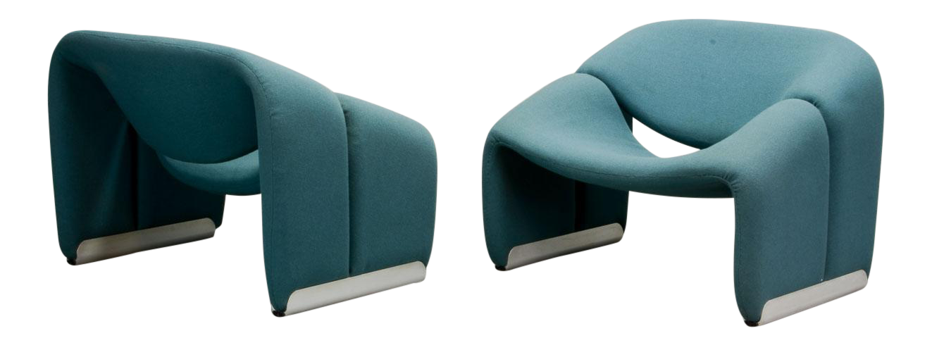 mid-century pair of blue dutch design m lounge chairs by pierre paulin for artifort 1970s from decaso vintage furniture - antique - antique furniture - antiques - vintage chairs - unique lounge chairs - vintage upholstery