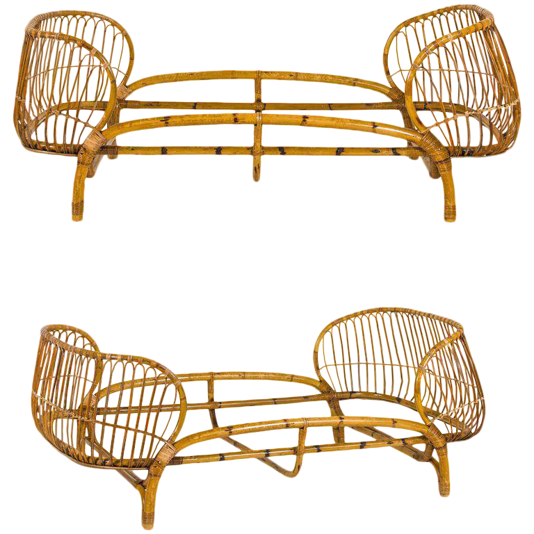 vittorio bonacina pair of beds bamboo circa 1950 italy from decaso vintage furniture - vintage beds - bamboo beds - antiques - antique beds - modernist furniture