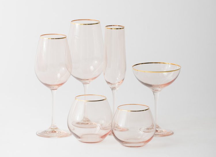 Casa de Perrin Bella Blush Gold Coral Glassware - Pantone Color of the Year 2019 Living Coral