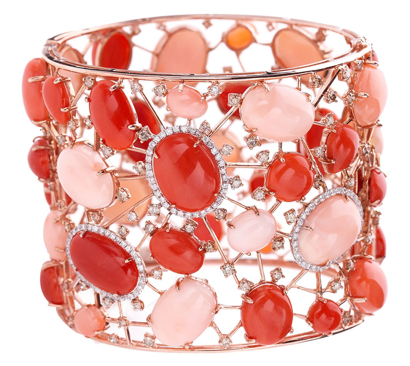 De Simone Coral Cuff Bracelet with Diamonds Artemest - Pantone Color of the Year 2019 Living Coral
