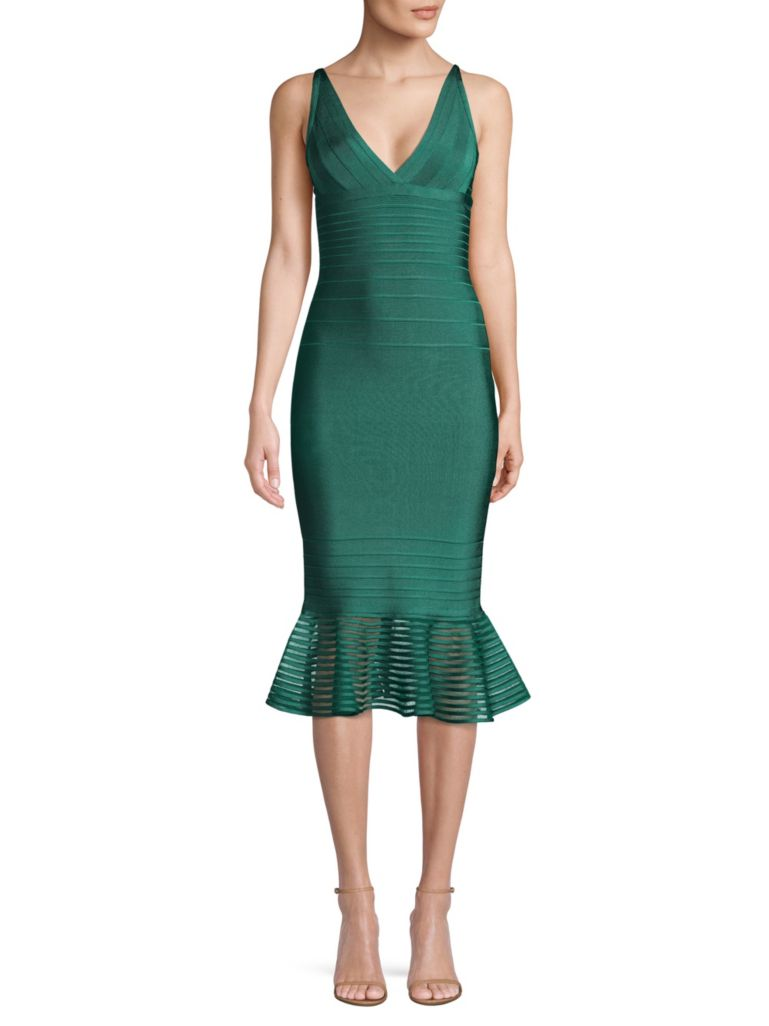 Herve Leger Illusion Mesh Flutter Hem Midi Dress - what to wear to a new year's party
