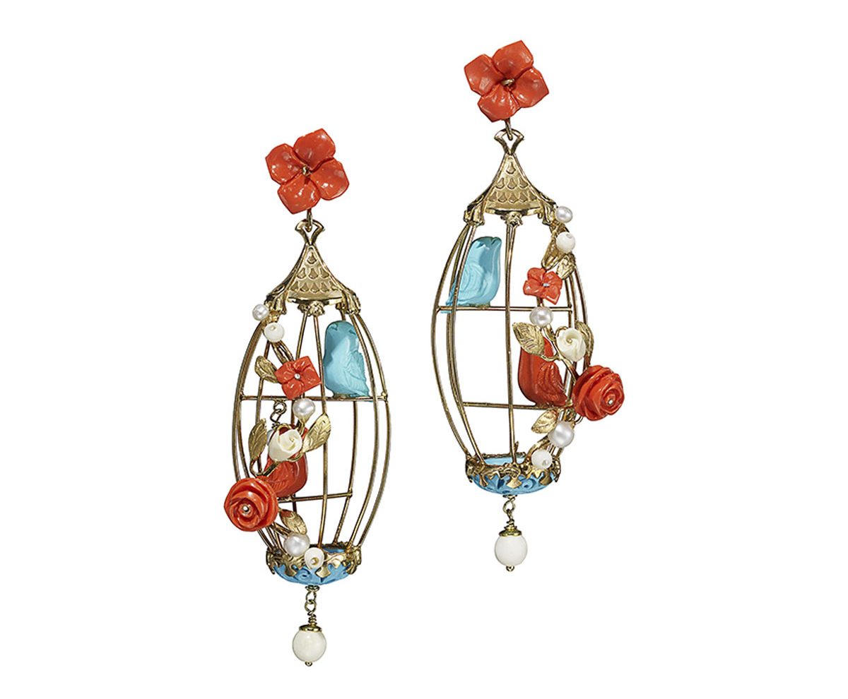 Of Rare Origin Coral & Turquoise Birdcage Earrings Bergdorf Goodman - Pantone Color of the Year 2019 Living Coral