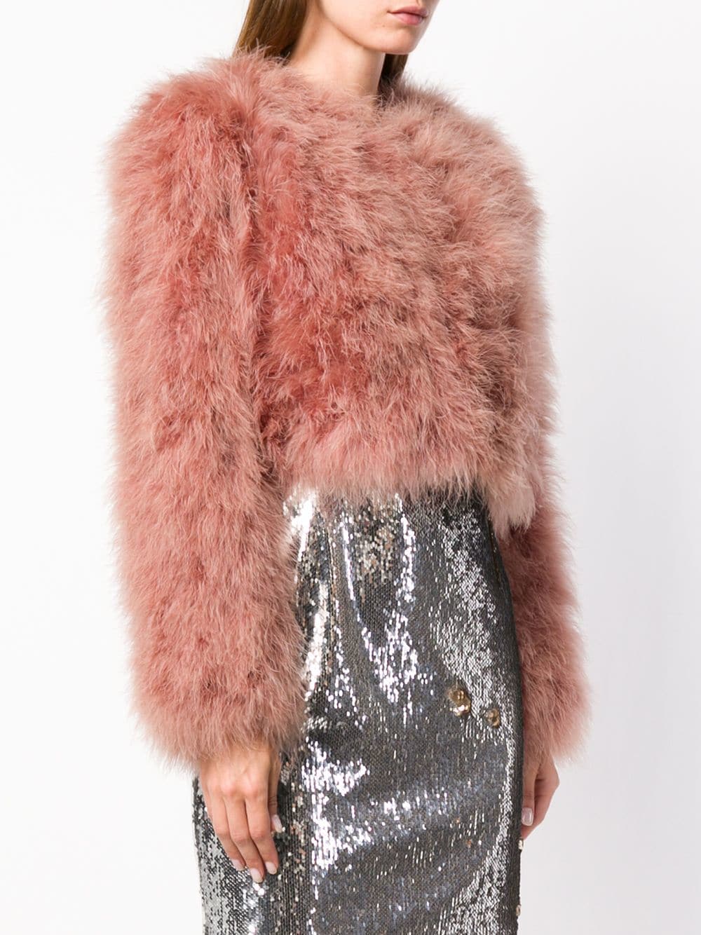 PAULE KA cropped feather jacket - Pantone Color of the Year 2019 Living Coral