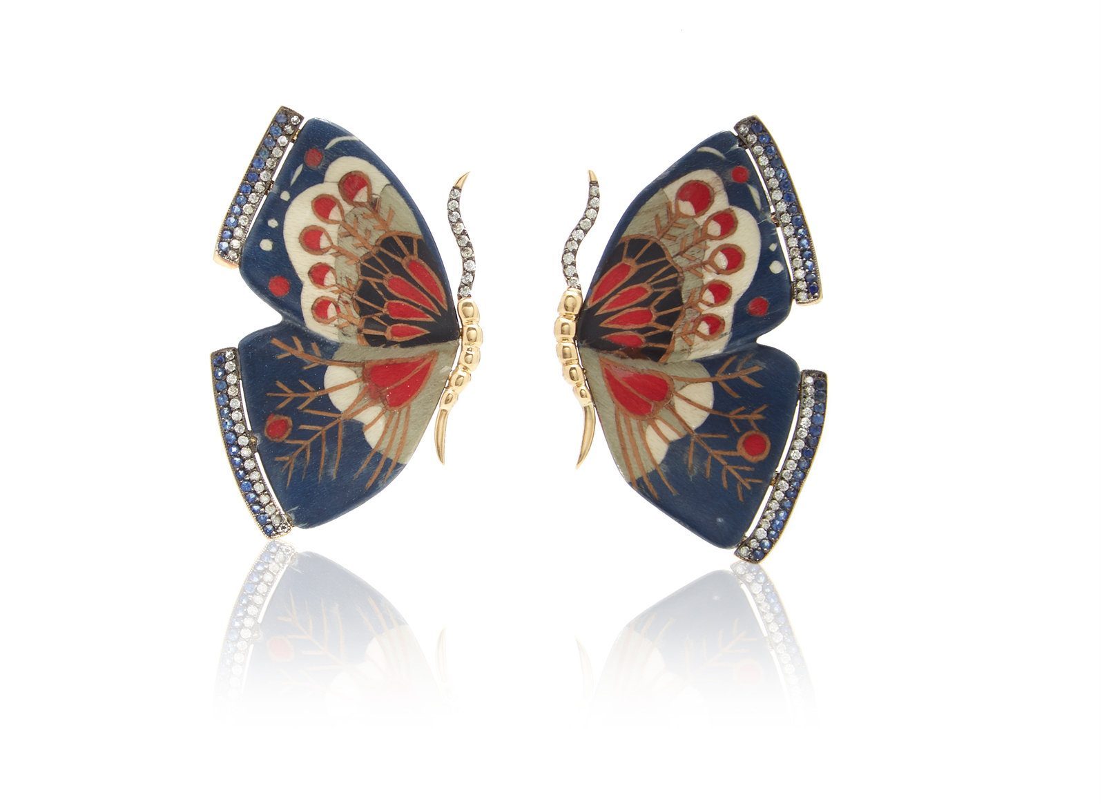 silivia furmanovich Sculptural Botanical Marquetry Blue Butterfly Earrings - Little Luxuries Gift Guide - Good Things in Small Packages