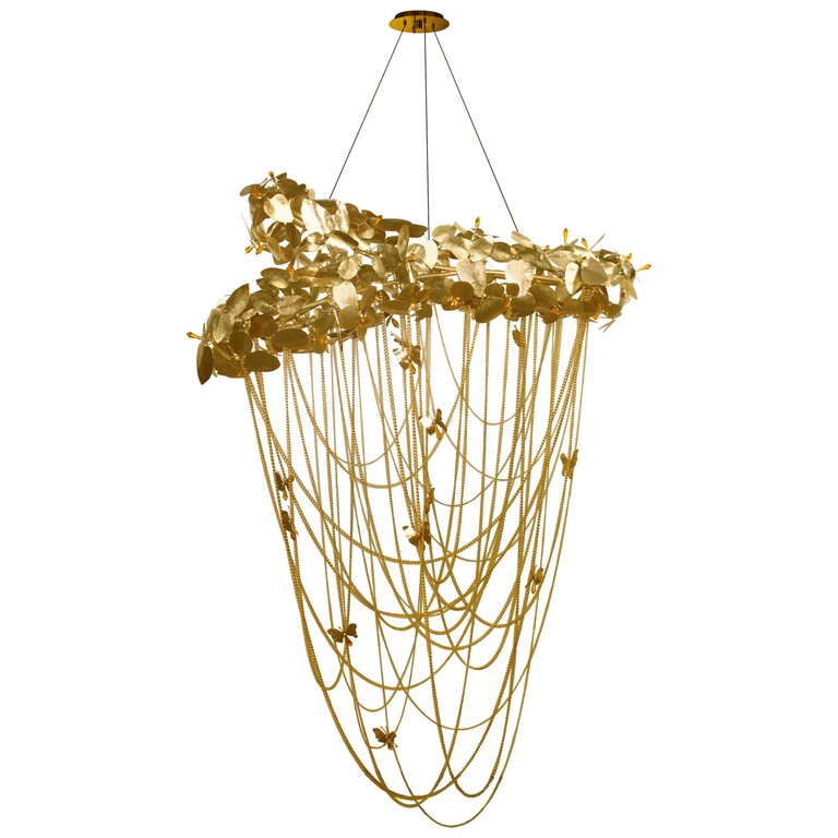 mcqueen chandelier by luxxu made of brass and swarovski crystals - camp and kitsch furniture