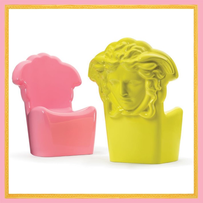 Pop Medusa Chairs in neon pink and  yellow by Versace Home - camp and kitsch furniture