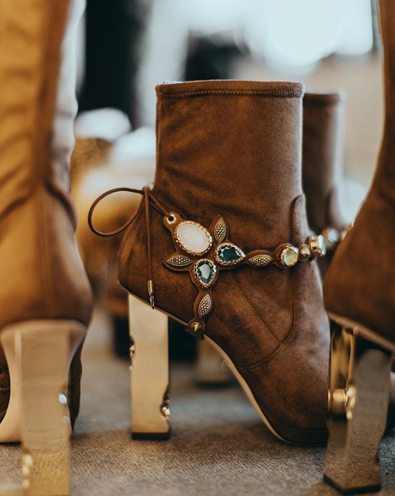 brown leather Boots with jewel accents from Luis Onofre's Fall 2019 Apres-Ski Collection