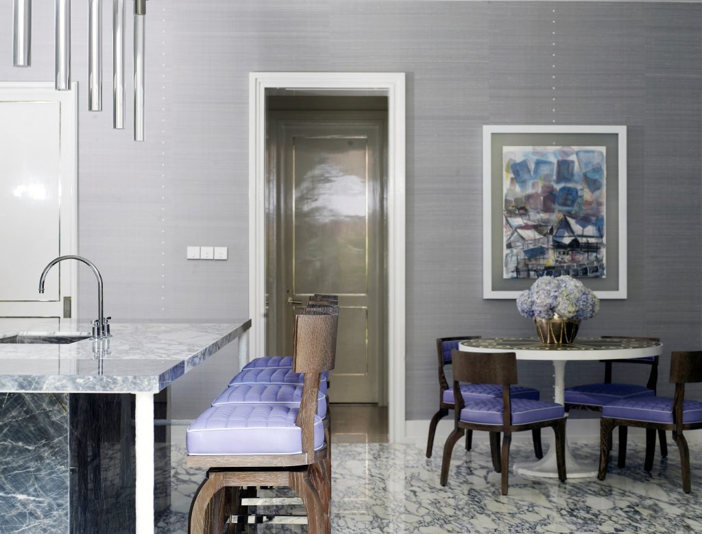gray and purple kitchen at ritz carlton david collins studio