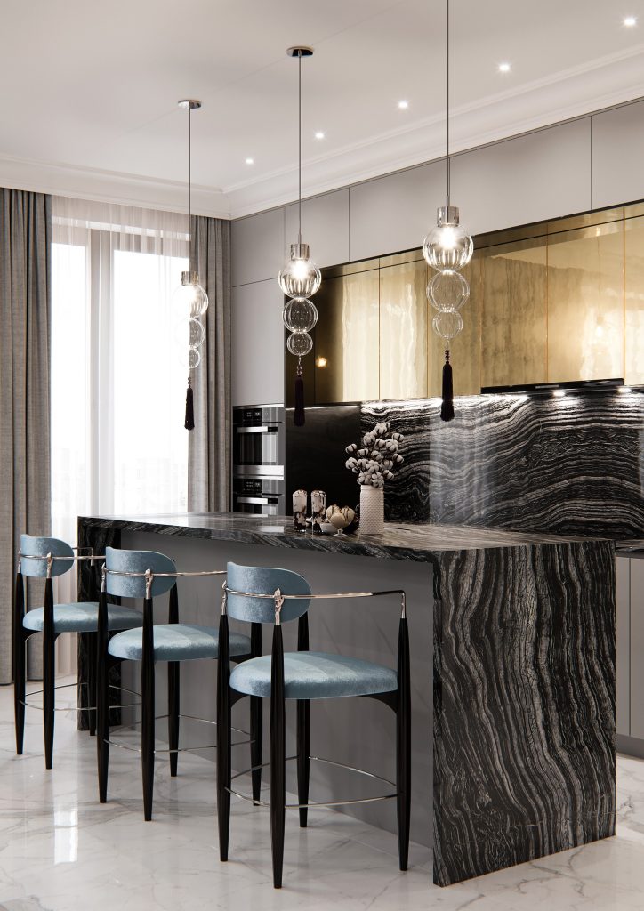 Rendering featuring KOKET Nahema barstools by Balcon Studio
