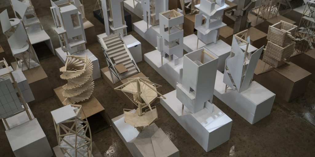 Models from the Tectonics Studio (ARC 301 and ARC 504), Building 7 Atrium (George Proctor)
Photo via Cal Poly Dept. of Architecture