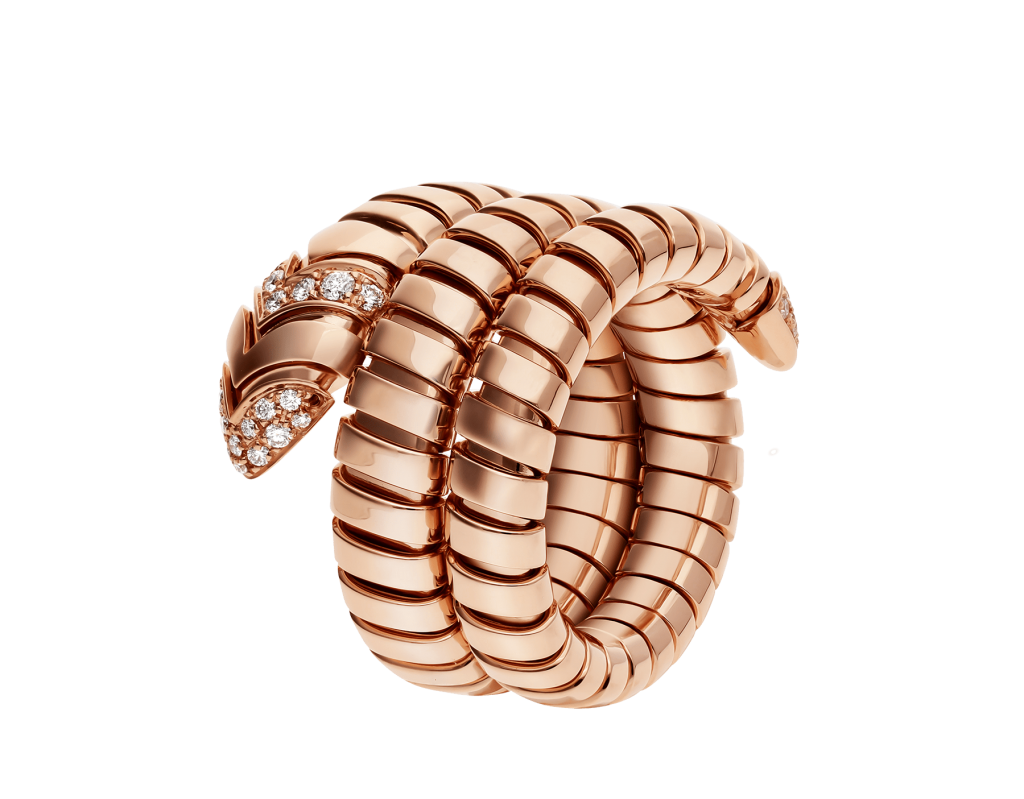 Fine Jewelry Ring by Bulgari - Serpenti Tubogas double spiral ring in rose gold,