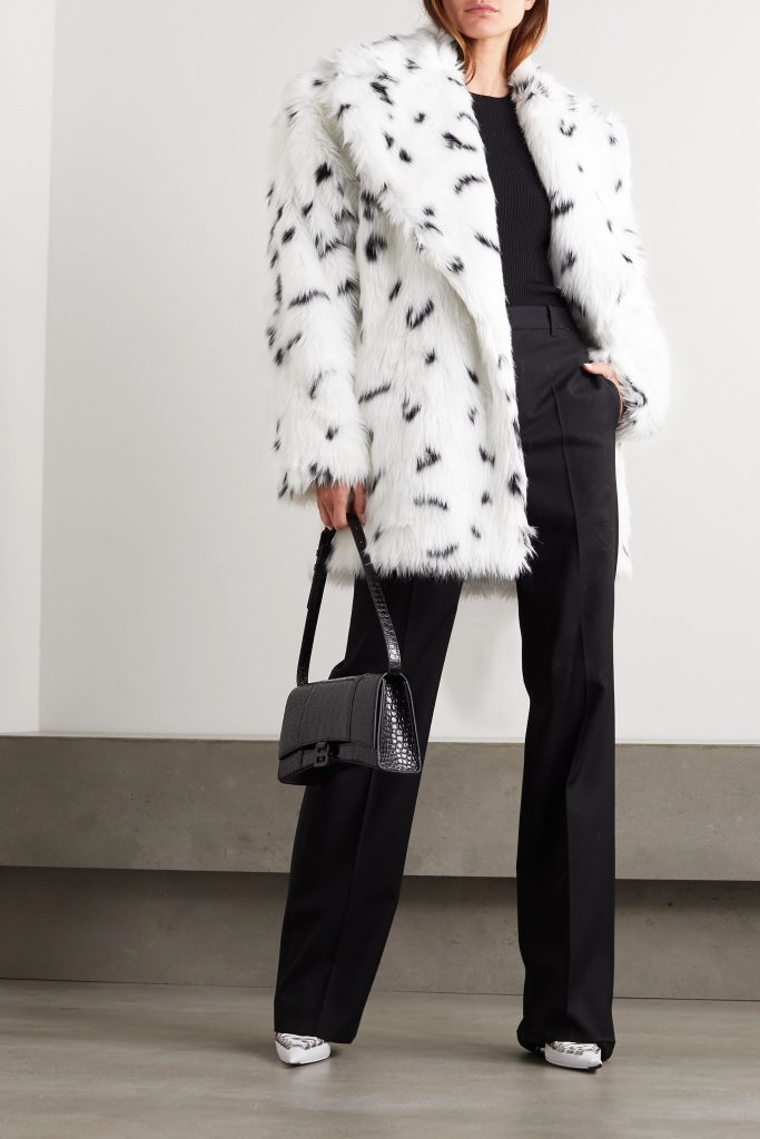 fall 2020 fashion trends - oversized collar - BALENCIAGA Oversized belted printed faux fur coat
