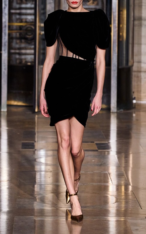 Oscar de la Renta Black exposed corset velvet mini dress - cutout fashion trend