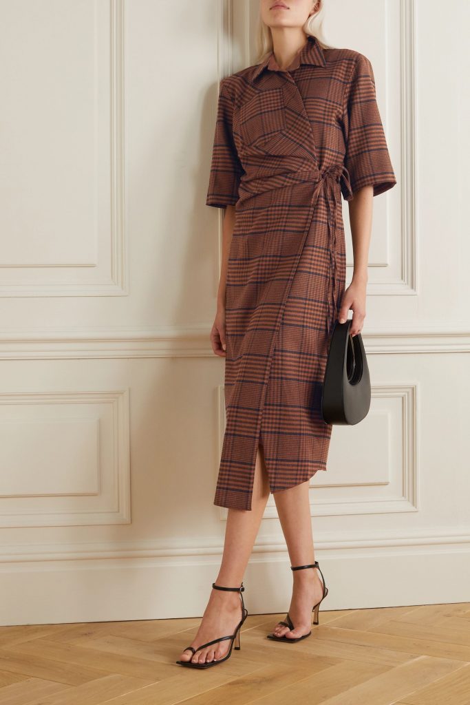 Nanushka Lais Asymmetric Checked Tweed Wrap Dress - plaid 2020 fashion trend