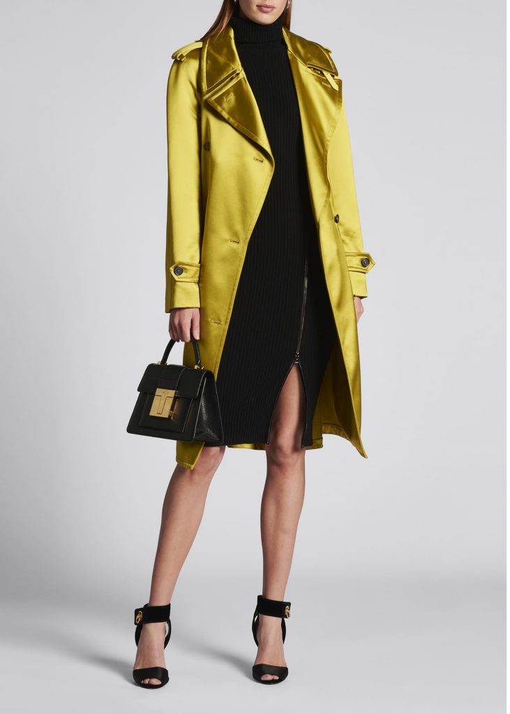TOM FORD Belted Satin Trench Coat - jewel tone citrine