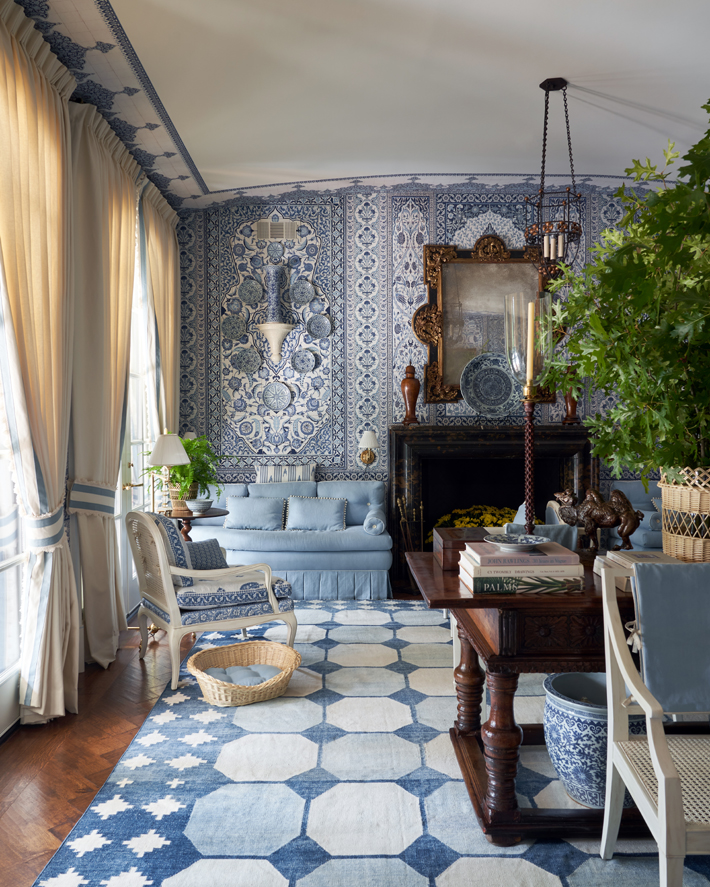 blue and white living room by mark d sikes interiors