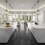 Laura Hammett Luxury Open Space Kitchen Design Ideas White Marble Brass Fixtures