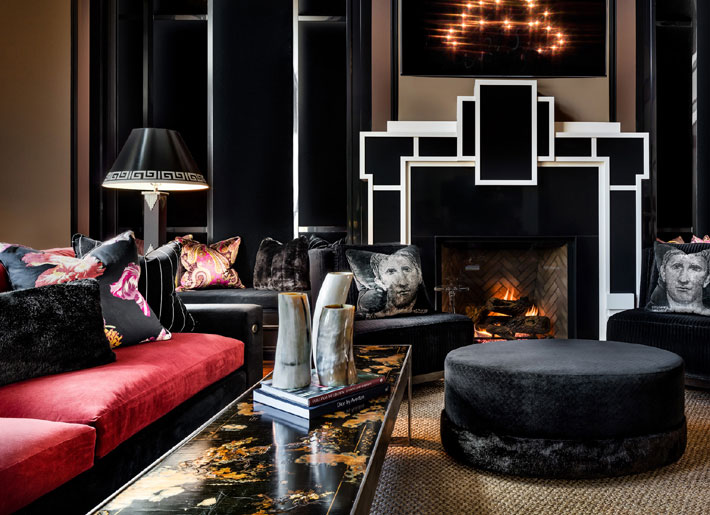 black living room interiors with pink accents lori morris design
