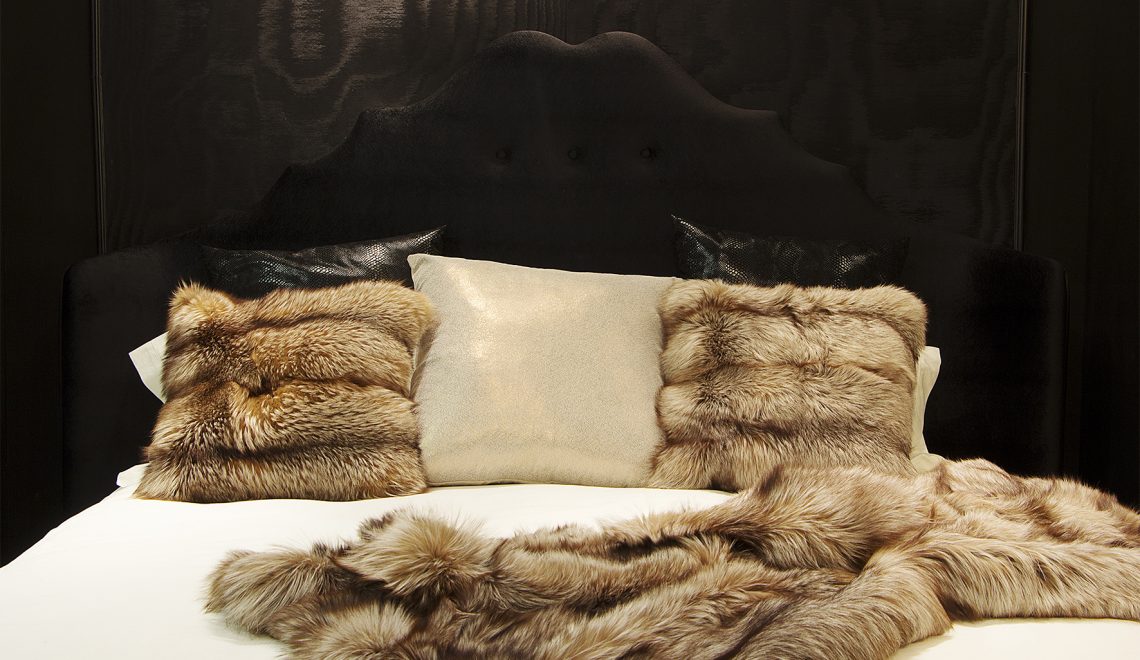 black bedroom fur pillows and throw koket
