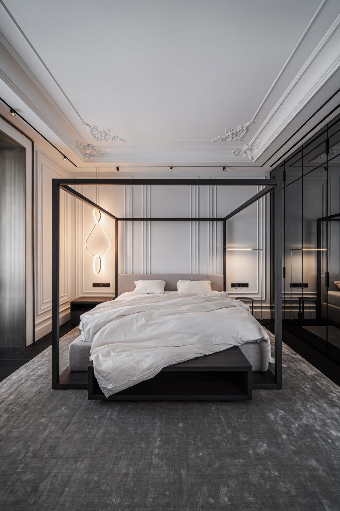 guest bedroom with italian furniture and classic molding by yodezeen