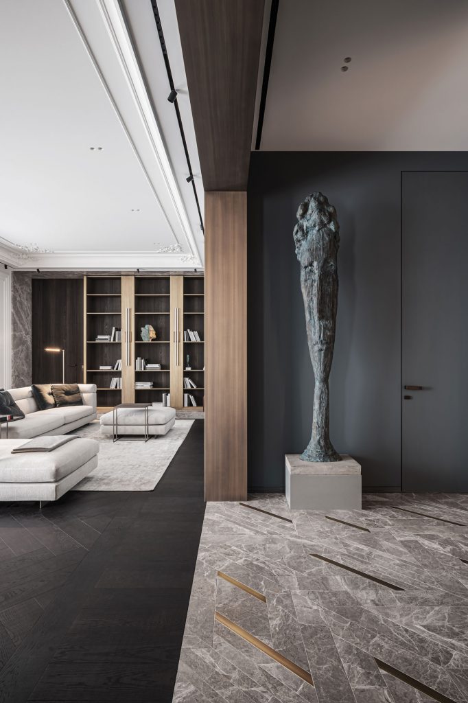 stone and brass tile custom floor apartment