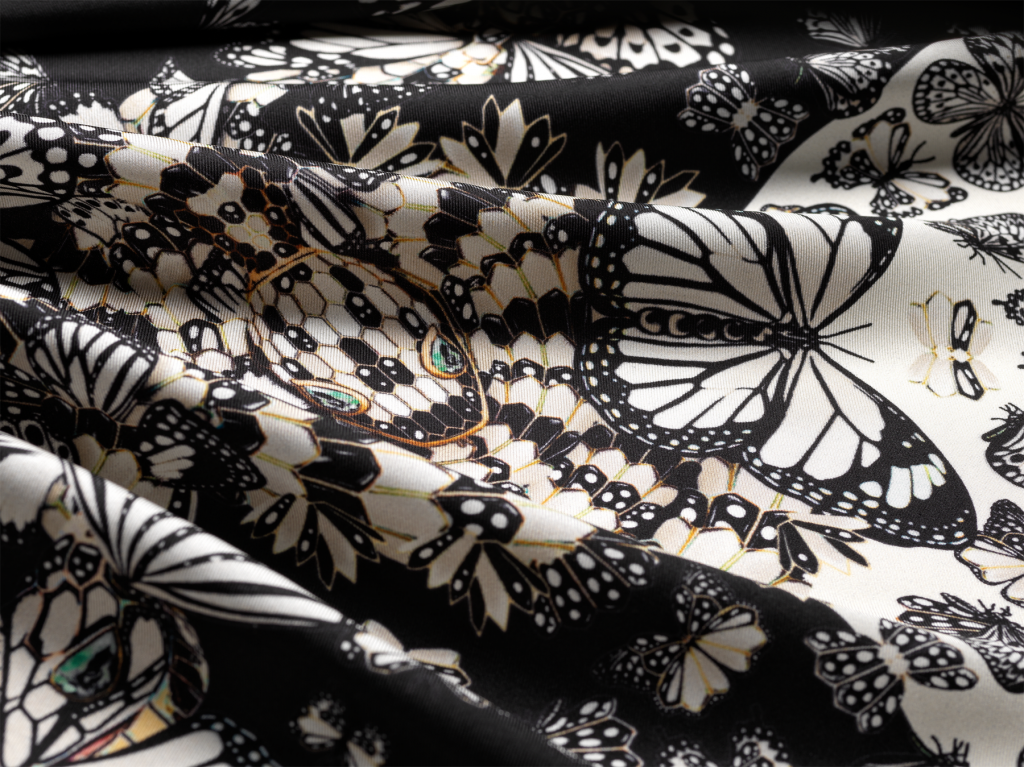 silk luxury scarf with snake and butterfly pattern black and white