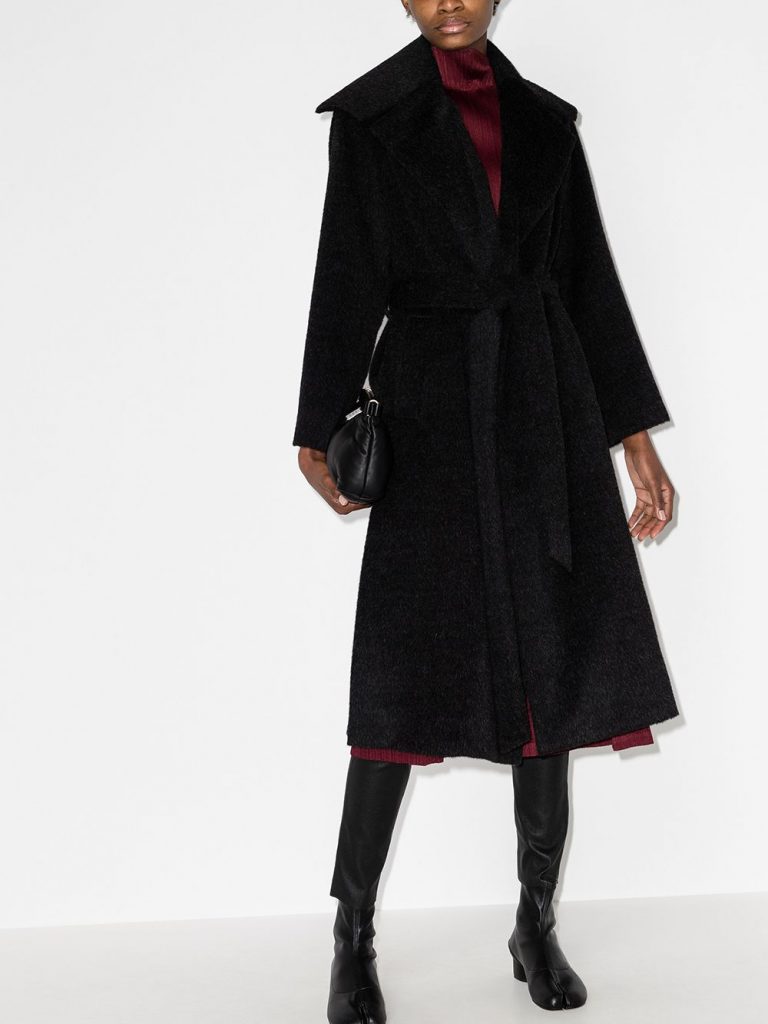 Issey Miyake Wide-Collar Belted Midi Coat alpaca swing coat farfetch stylish moms