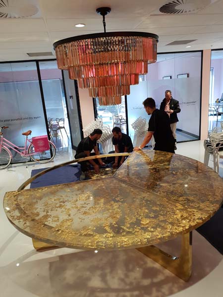 cocolea billionaire round table luxury furniture gold leaf acrylic crystal bespoke chandelier