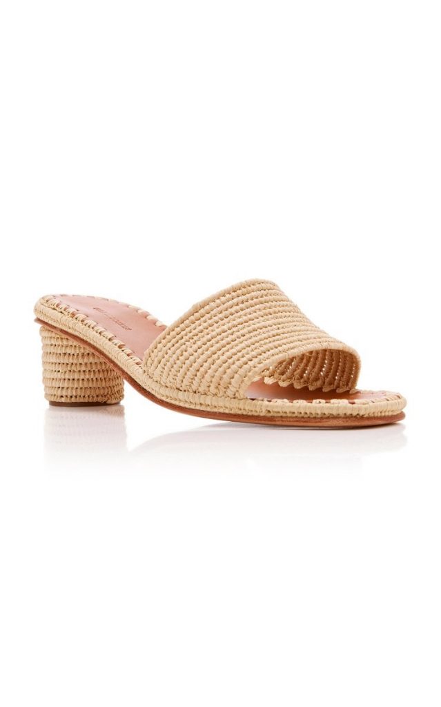 what sandals are in style for 2021 Carrie Forbes Bou Raffia Heeled Mules
