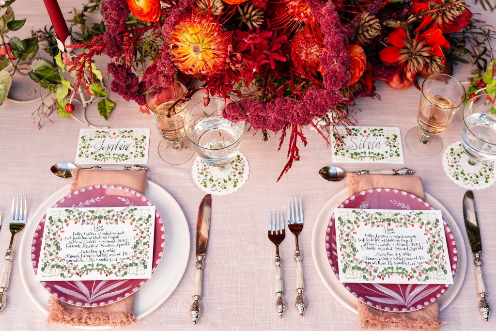 holiday table setting casa felix pinks and reds