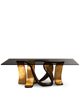 ribbon dining table koket gold leaf art furniture