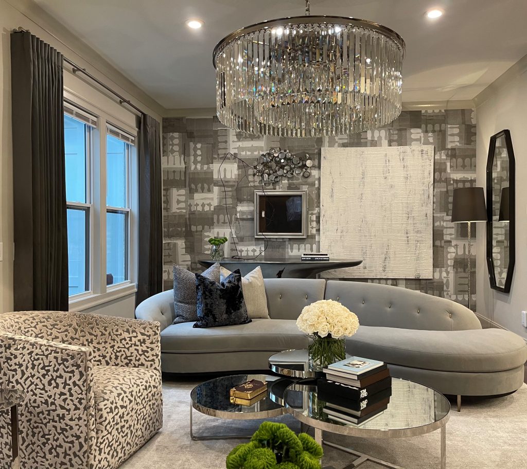 glamorous gray and silver sitting room design