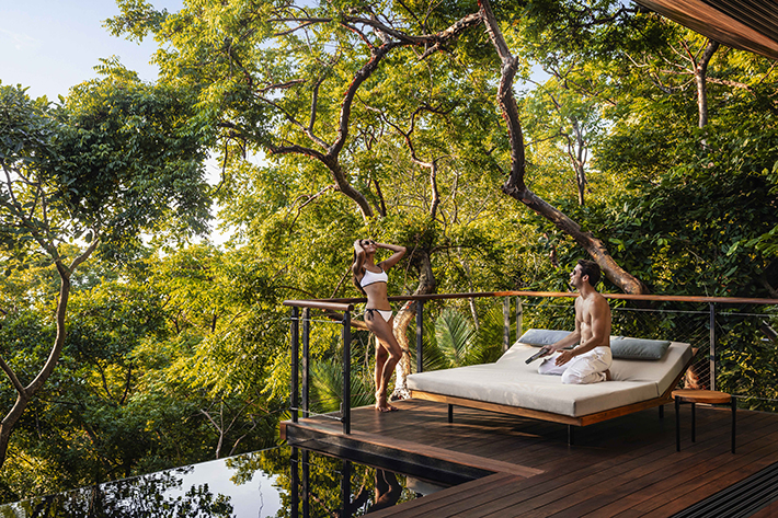 One & Only Mandarina, Mexico, Ocean Tree House Terrace Lounger; Beach at Habitas Tulum, Mexico