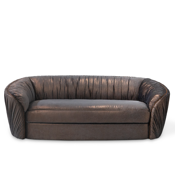 luscious sofa koket curved pleated ruched metallic couch