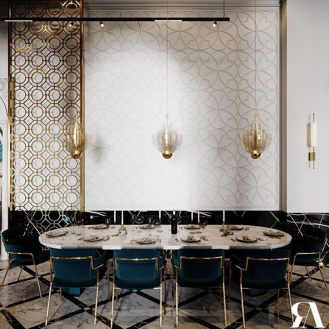 Decorative flooring trends 2022 in luxury dining room design by Ramzy Alaa