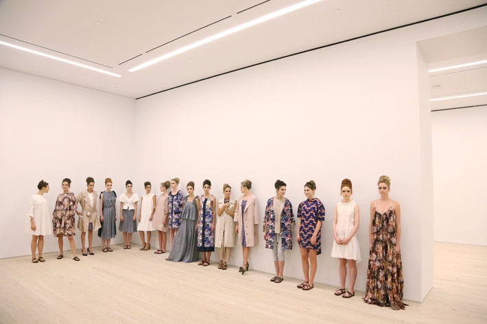 Longhouse Projects Studio by Glickman Schlesinger. Image with models: MOSKOV Spring 2015 Presentation, Photo by Patrick McMullan