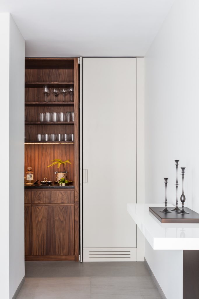 built in bar in a five apartment combo project designed by Glikman Schlesinger (Photos by Lauren Coleman)