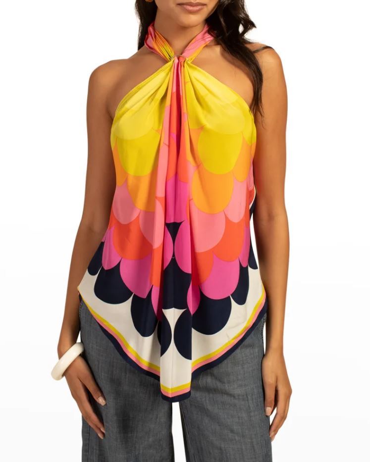 Marine Scarf-Halter Silk Top by Trina Turk