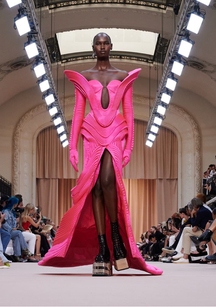 PARIS, FRANCE - JULY 06: (EDITORIAL USE ONLY - For Non-Editorial use please seek approval from Fashion House) A model walks the runway during the Jean-Paul Gaultier Haute Couture Fall Winter 2022 2023 show as part of Paris Fashion Week on July 06, 2022 in Paris, France. (Photo by Peter White/Getty Images)