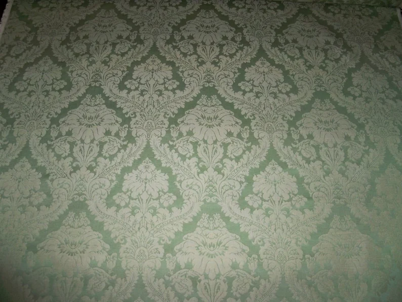 LEE JOFA KRAVET Marche Lotus Medallion Silk Damask Fabric 11.5 Yards Green Beige