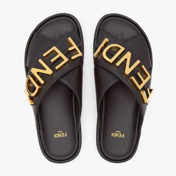Fendigraphy Black leather slides by FENDI