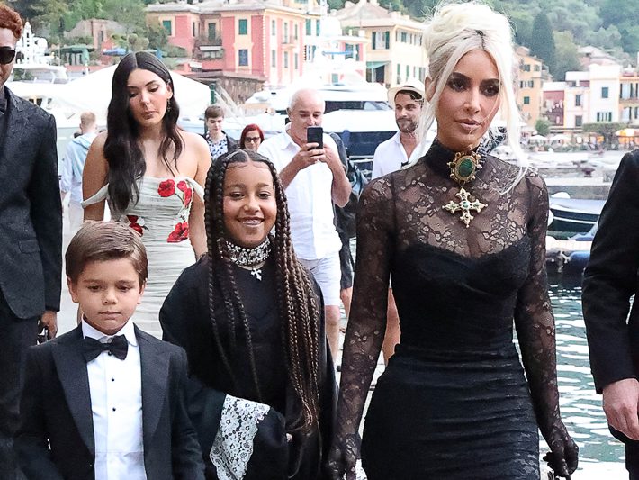 Kim Kardashian seen in a statement choker on May 22, 2022, in Portofino, Italy. (Photo by NINO/GC Images)