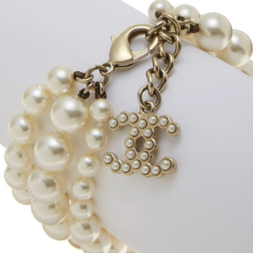 chanel and faux pearl cc bracelet
